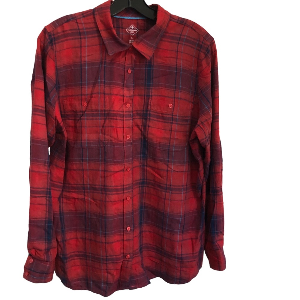 St John's Bay Women's Button Down Plaid Shirt SZ L